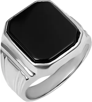 10K and 14K Modern Black Onyx Emerald Cut Men's Ring Available in Yellow, Rose and White Gold with Multiple RingSize