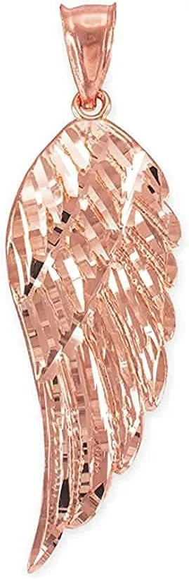 10K Gold Textured Single Angel Wing Charm Pendant - Choice of Metal