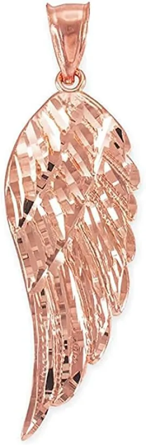 10K Gold Textured Single Angel Wing Charm Pendant - Choice of Metal