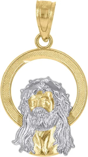 10K Two-Tone Gold Women's Jesus Pendant  Textured Religious Charm