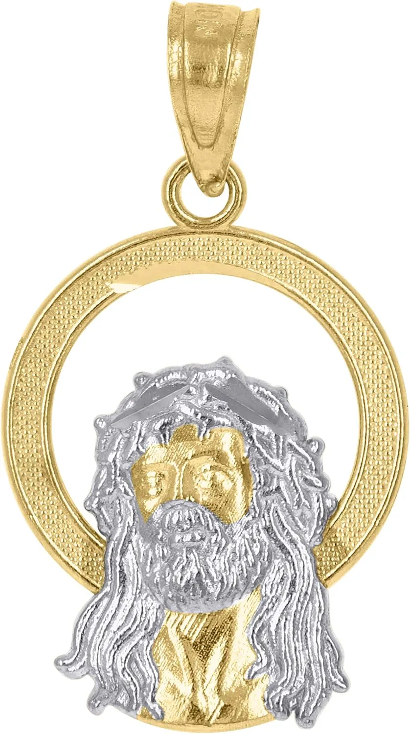 10K Two-Tone Gold Women's Jesus Pendant  Textured Religious Charm
