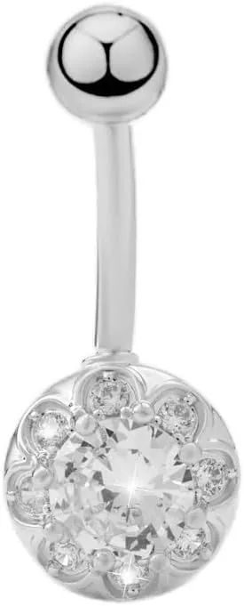 14G 316L Surgical Steel CZ Flower Belly Button Ring for Women 18K Gold Plated Stainless Steel Belly Navel Rings Navel Piercing Barbell Hypoallergenic Body Piercing Jewelry