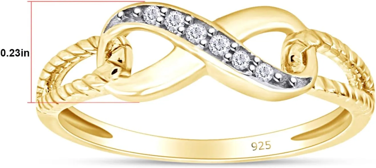 14k Gold Plated 925 Sterling Silver Infinity Rope Natural Diamond Ring For Women (0.03 Cttw, I-J Color, I2-I3 Clarity)