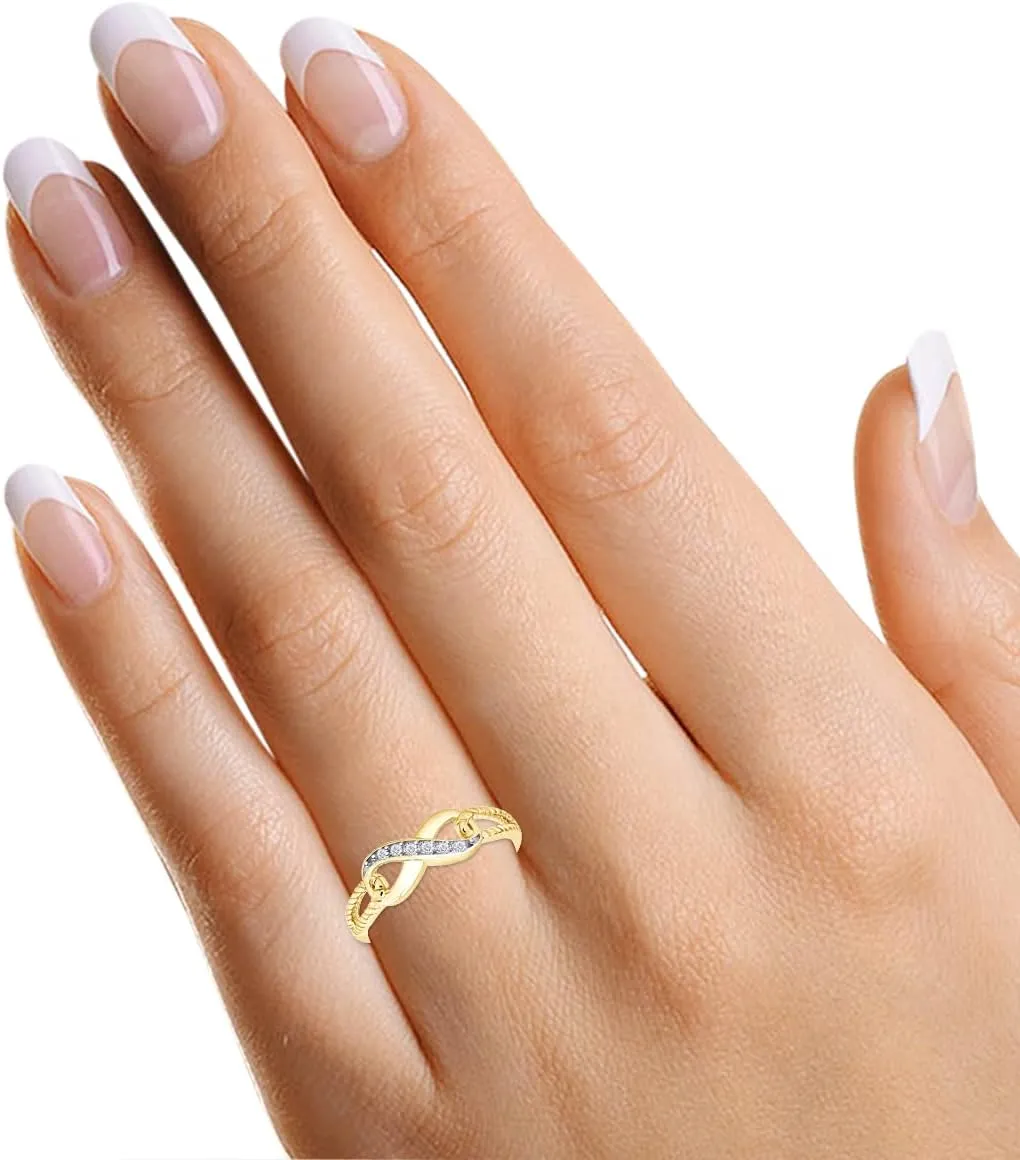 14k Gold Plated 925 Sterling Silver Infinity Rope Natural Diamond Ring For Women (0.03 Cttw, I-J Color, I2-I3 Clarity)