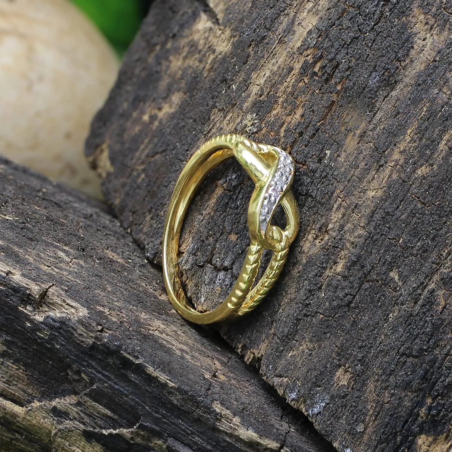 14k Gold Plated 925 Sterling Silver Infinity Rope Natural Diamond Ring For Women (0.03 Cttw, I-J Color, I2-I3 Clarity)