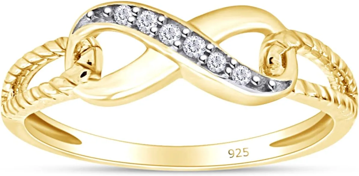 14k Gold Plated 925 Sterling Silver Infinity Rope Natural Diamond Ring For Women (0.03 Cttw, I-J Color, I2-I3 Clarity)