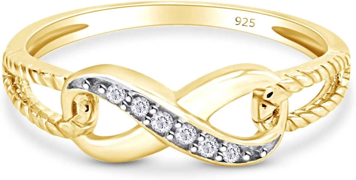 14k Gold Plated 925 Sterling Silver Infinity Rope Natural Diamond Ring For Women (0.03 Cttw, I-J Color, I2-I3 Clarity)