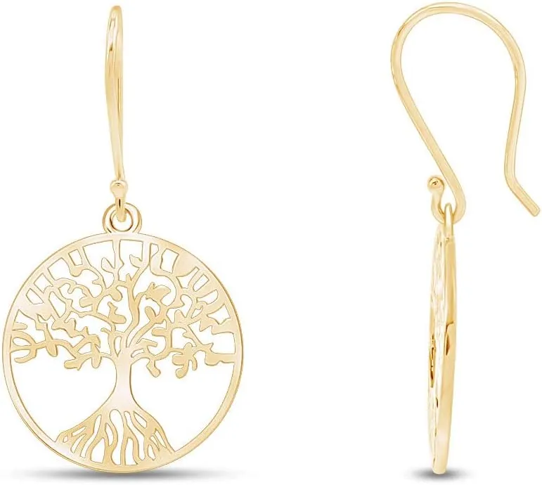 14k Gold Plated 925 Sterling Silver Tree Of Life Drop Earrings Jewelry For Women