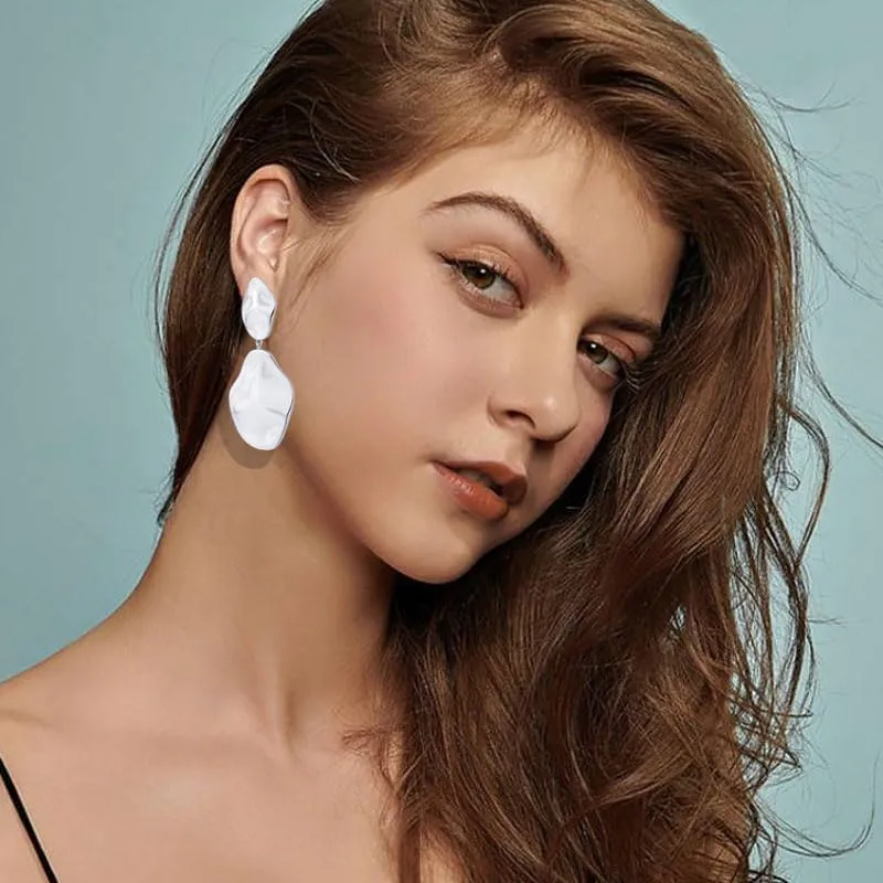 14K Gold Plated Geometric Posts Teardrop Statement Dangle Earrings for Women Boho Hammered Earrings Irregular Gold Stud Earrings Trendy Bohemia Jewelry Gift