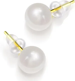 14K Gold Plated Pearl Earrings Studs, Round White Pearl Stud Earrings for Women, Hypoallergenic Pearl Earrings