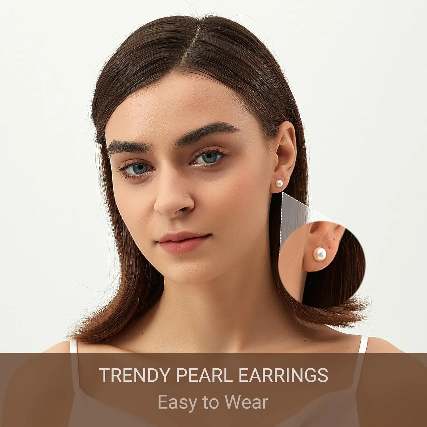 14K Gold Plated Pearl Earrings Studs, Round White Pearl Stud Earrings for Women, Hypoallergenic Pearl Earrings