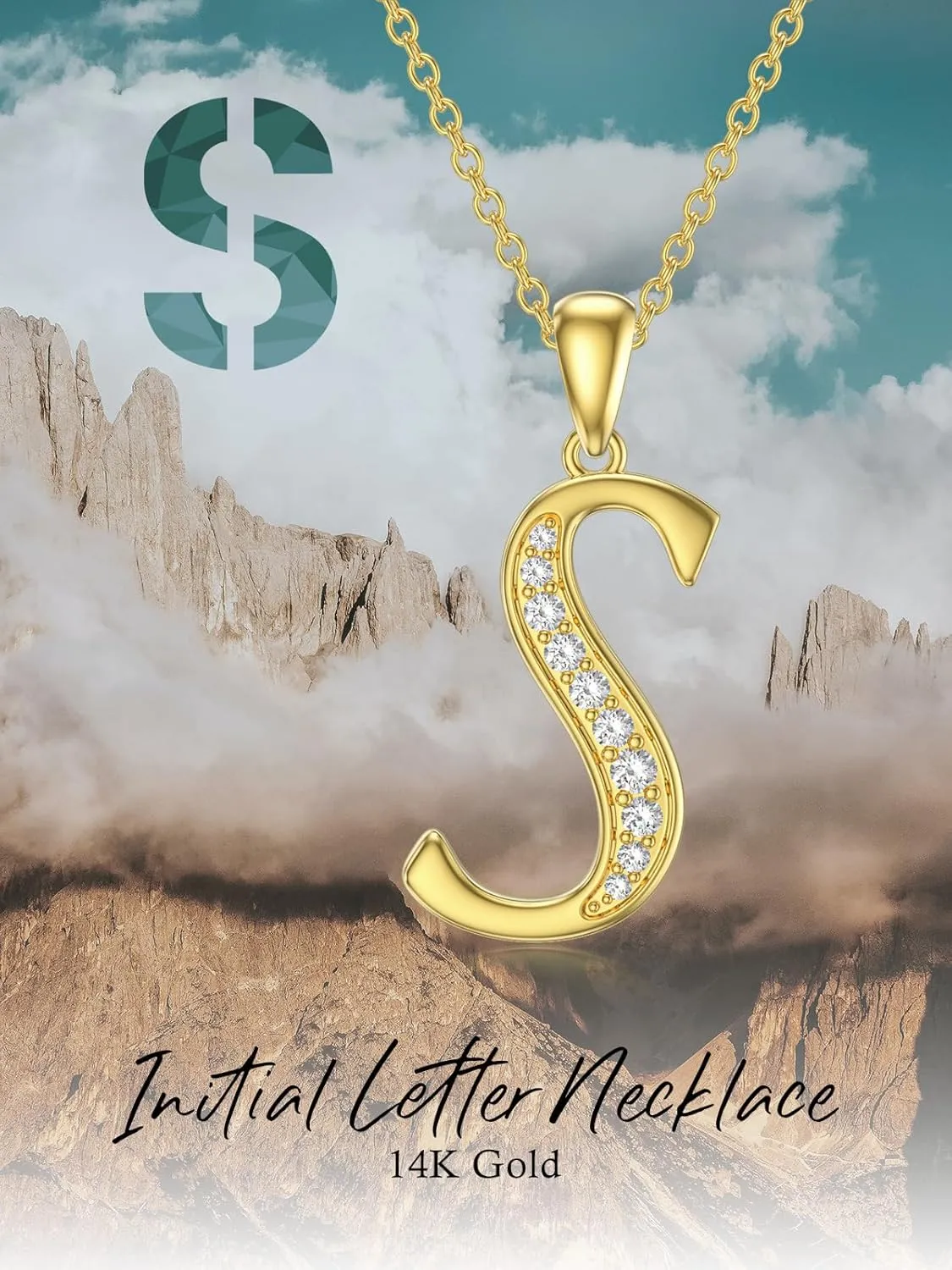 14K Solid Gold Initial A to Z Necklaces for Women, Moissanite Diamond Letter Pendant Small Aphabet Jewelry Christmas Gifts for Her Women, Gifts for Graduation Birthday Mothers Day, Initial Charm with D Color VVSI Moissanite,16 2 Inch