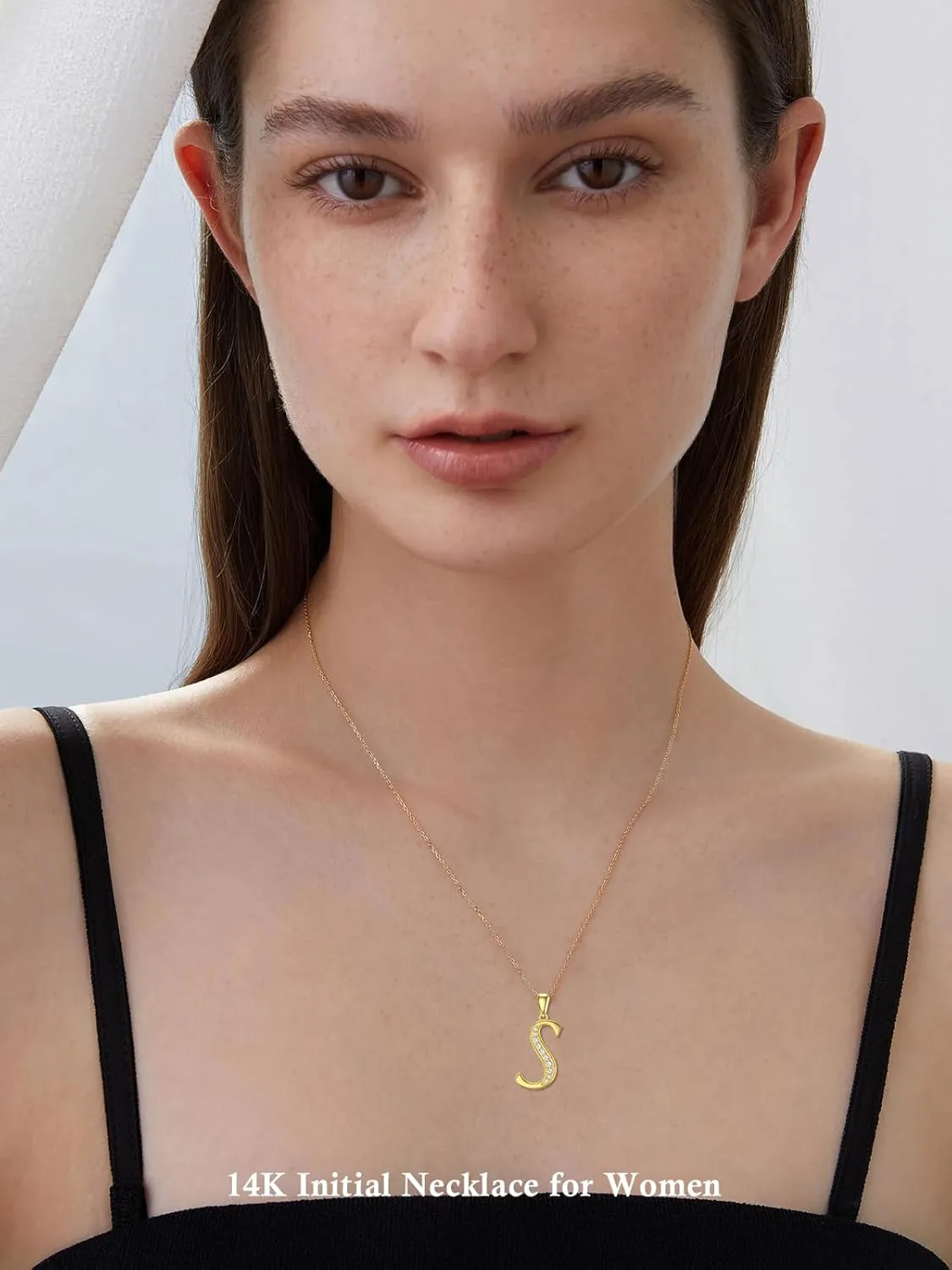 14K Solid Gold Initial A to Z Necklaces for Women, Moissanite Diamond Letter Pendant Small Aphabet Jewelry Christmas Gifts for Her Women, Gifts for Graduation Birthday Mothers Day, Initial Charm with D Color VVSI Moissanite,16 2 Inch