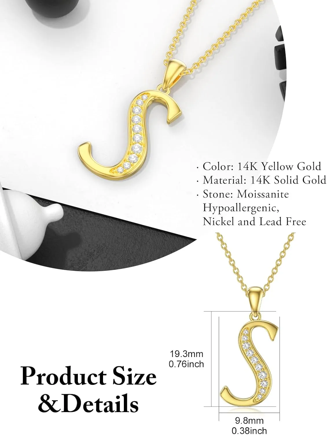 14K Solid Gold Initial A to Z Necklaces for Women, Moissanite Diamond Letter Pendant Small Aphabet Jewelry Christmas Gifts for Her Women, Gifts for Graduation Birthday Mothers Day, Initial Charm with D Color VVSI Moissanite,16 2 Inch