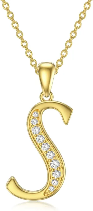 14K Solid Gold Initial A to Z Necklaces for Women, Moissanite Diamond Letter Pendant Small Aphabet Jewelry Christmas Gifts for Her Women, Gifts for Graduation Birthday Mothers Day, Initial Charm with D Color VVSI Moissanite,16 2 Inch