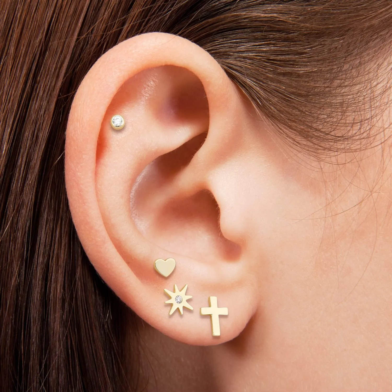 14k Solid Gold Round Tiny Studs With Solitaire Small 2mm Cubic Zirconia Bezel Setting Earrings