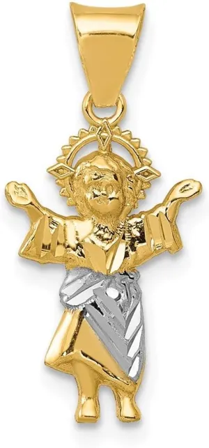 14K Yellow Gold and Rhodium-Plating Shiny-Cut Polished Baby Jesus Pendant