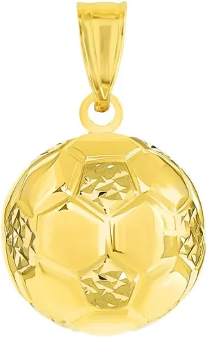 14k Yellow Gold High Polish Soccer 3D Ball Charm Futbol Sports Pendant