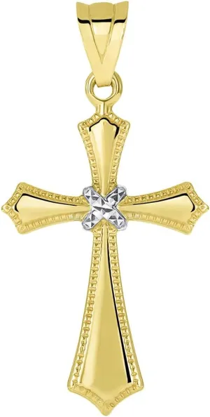 14k Yellow Gold Milgrain Edged Religious Cross Pendant