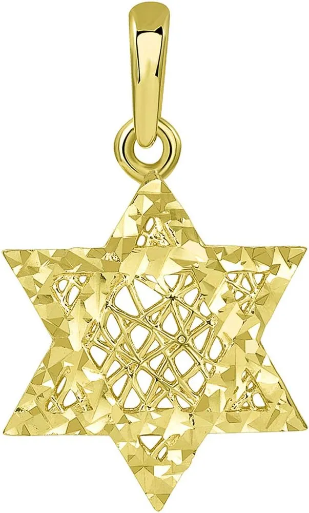 14k Yellow Gold Textured 3D Jewish Star of David Pendant