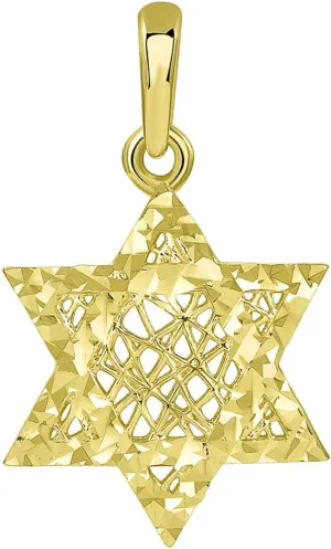 14k Yellow Gold Textured 3D Jewish Star of David Pendant