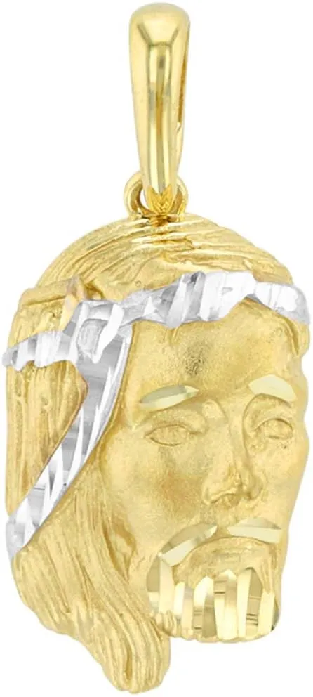 14K Yellow Gold Textured Face of Jesus Christ Pendant Necklace