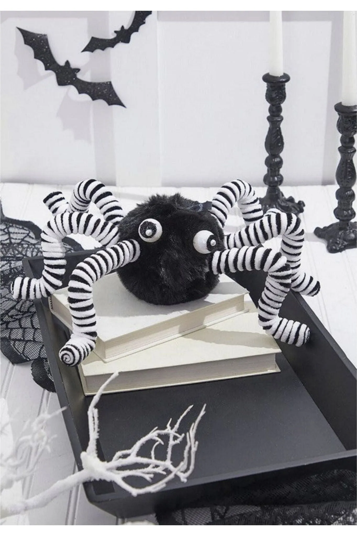 15" Faux Fur Spider Wreath Accent: Black & White