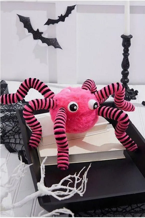 15" Faux Fur Spider Wreath Accent: Pink & Black