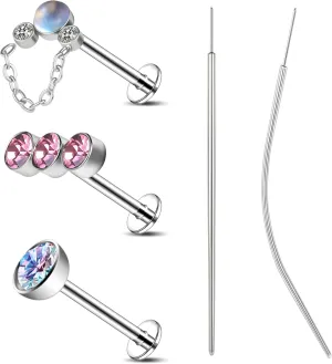 16G Cartilage Earrings Push in Labret Monroe Stud for Women Lip Ring Studs Stainless Steel Helix Earrings Flat Back Threadless Conch Tragus Piercing Jewelry
