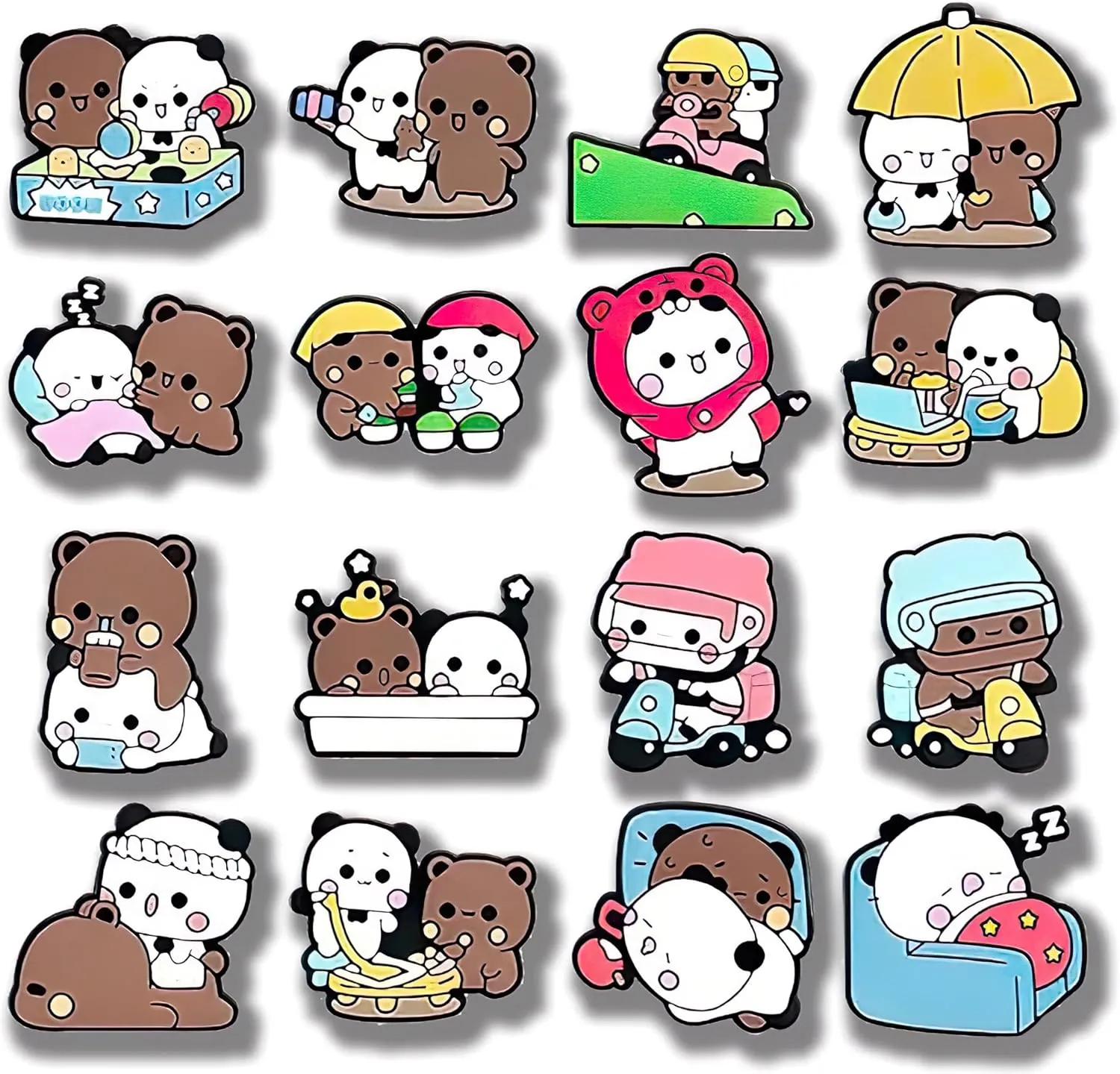 16PCS Cute Shoe Charms, Couple Bear Shoes Charm for Kids Boys Girls Men Women PVC Wristband Sandals Clog Accessories Party Favors Pins and Decoration