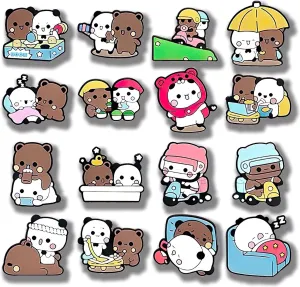 16PCS Cute Shoe Charms, Couple Bear Shoes Charm for Kids Boys Girls Men Women PVC Wristband Sandals Clog Accessories Party Favors Pins and Decoration