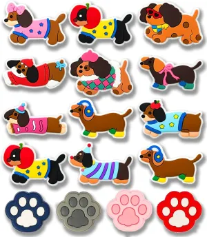 16PCS Dog Dachshund Shoe Charms, Puppy Shoe charms, Dogs Paws Shoes Charm for Kids Boys Girls Men Women PVC Wristband Sandals Clog Accessories Party Favors Pins and Decoration