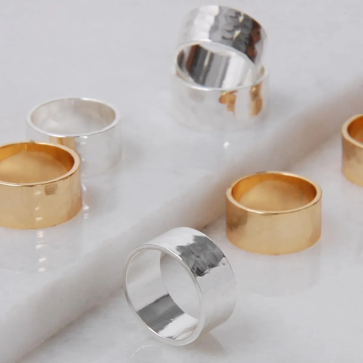 18K Gold or 925 Sterling Silver Plated Wide Ring - Hypoallergenic Simple Chunky Band Rings for Women, Made in the USA