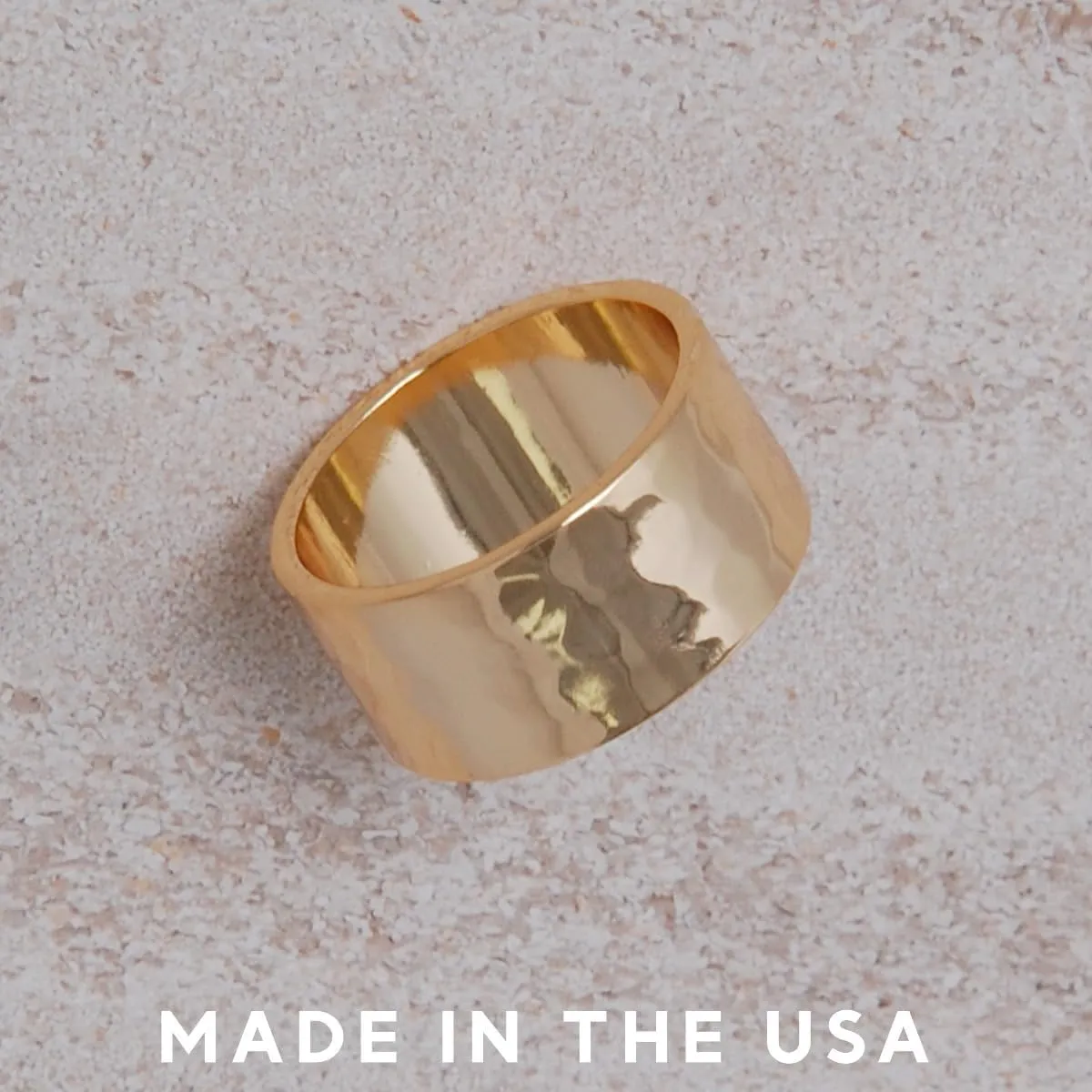 18K Gold or 925 Sterling Silver Plated Wide Ring - Hypoallergenic Simple Chunky Band Rings for Women, Made in the USA
