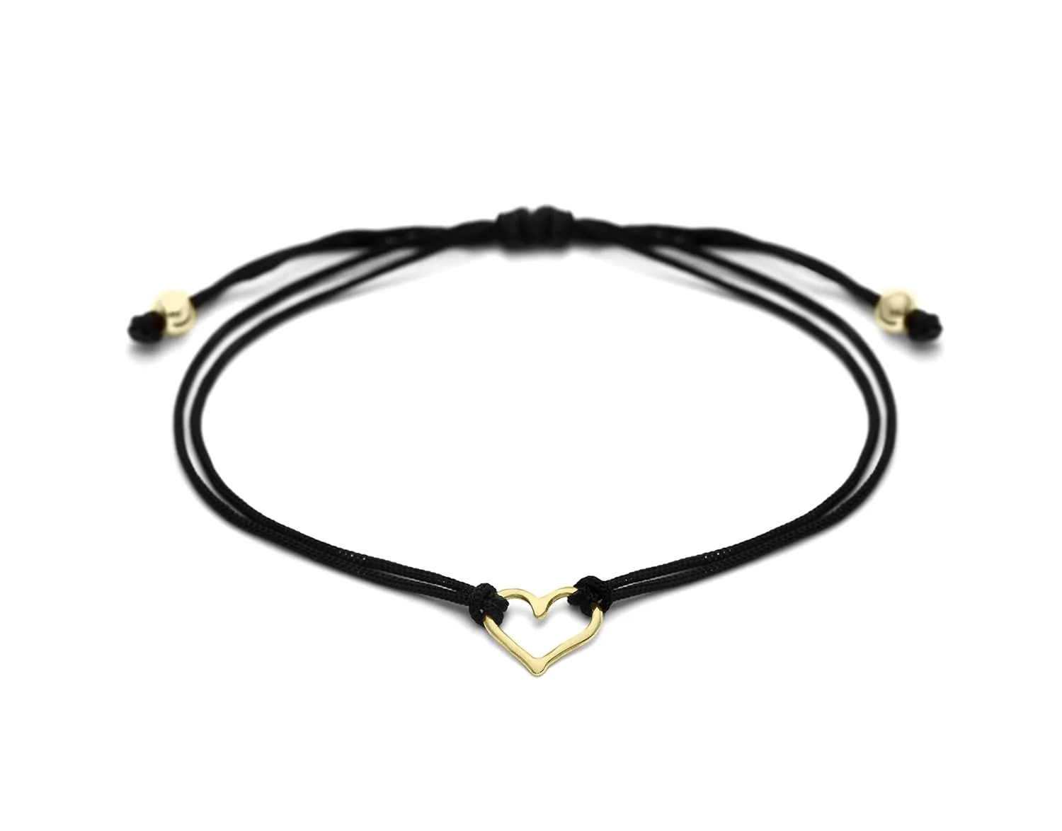 18K Gold Plated Small Open Heart Shaped Charm, Black Womens Friendship Bracelet, Pull Adjustable Kindred Cord Thread, Handmade. Perfect Small Gift Sets (10% Promo)