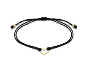 18K Gold Plated Small Open Heart Shaped Charm, Black Womens Friendship Bracelet, Pull Adjustable Kindred Cord Thread, Handmade. Perfect Small Gift Sets (10% Promo)