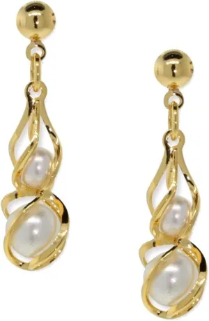 1928 Jewelry Women's Gold Tone Twisted Faux Pearl Post Drop Earrings