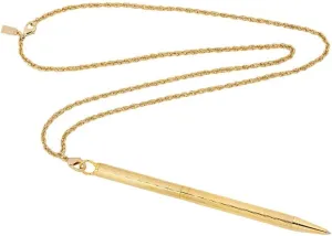 1928 Jewelry Women's Mid-Century Vintage-Inspired 14K Gold-Dipped Textured Barrel Ballpoint Pen Pendant Necklace, 28-Inch Steel Chain