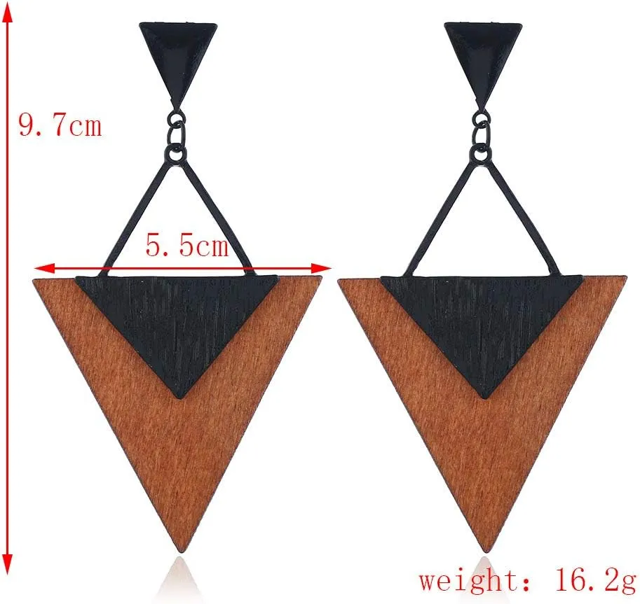 2 Pairs Bohemian Lightweight Wooden Tree of Life Dangle Earrings Handmade Teardrop Round Wood Earrings for Women