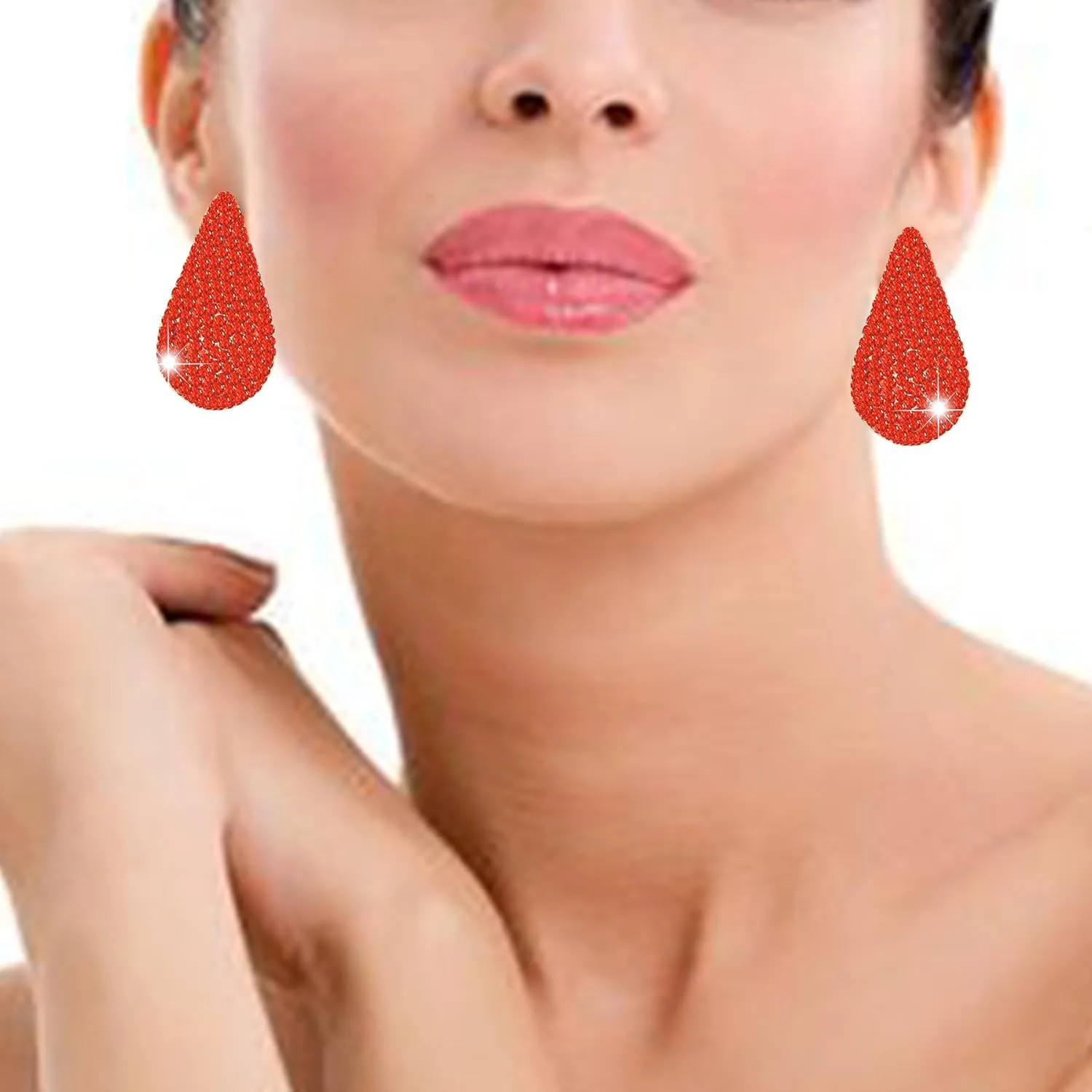 2 Pairs Gold Rhinestone Chunky Hoop Earrings Set Extra Large Colours Crystal Teardrop Earring Fashion Jewelry for Women