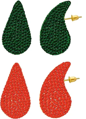 2 Pairs Gold Rhinestone Chunky Hoop Earrings Set Extra Large Colours Crystal Teardrop Earring Fashion Jewelry for Women