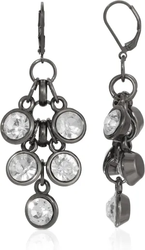 2028 Jewelry Black Tone Round Clear Crystal Cluster Link Chain Dangle Earrings