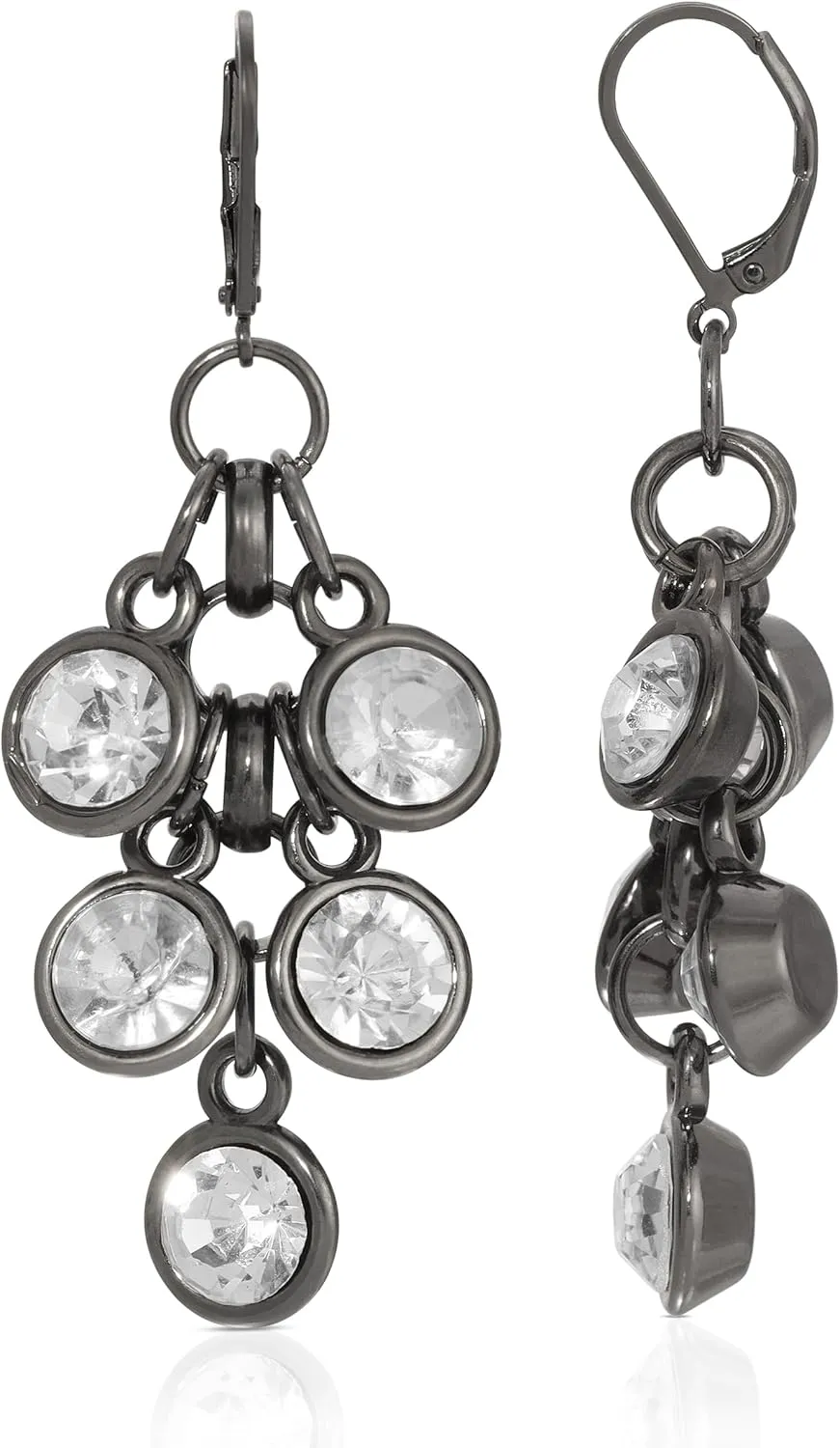 2028 Jewelry Black Tone Round Clear Crystal Cluster Link Chain Dangle Earrings