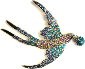 2.6" Swallow Bird Brooch Iridescent Multicolor & Blue Rhinestones Crystals Bird in Flight Badge Realistic Vintage Style Art Deco Pin Fashion Decor Jewellery Jewelry Gift   Marvelous Gift Box