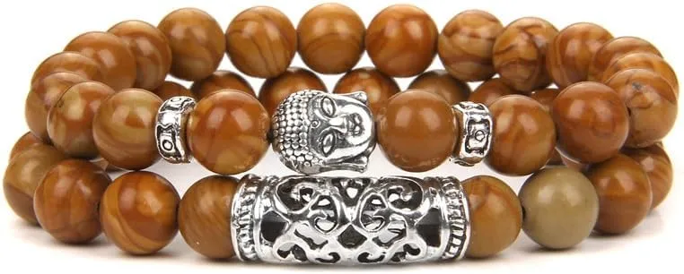 2pcs Tiger Eye Beads Bracelet Religious Buddha Head Natural Stone Black Lava Bracelets Bangles Women Men Prayer Jewelry Pulseira