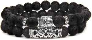 2pcs Tiger Eye Beads Bracelet Religious Buddha Head Natural Stone Black Lava Bracelets Bangles Women Men Prayer Jewelry Pulseira