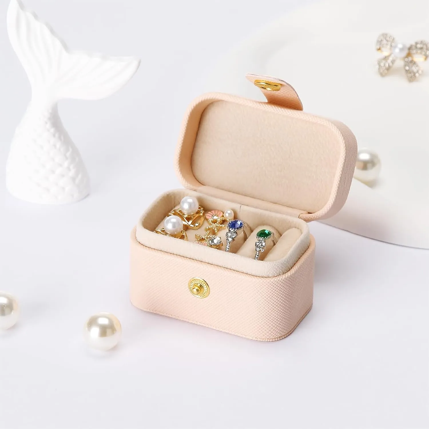 3 Pieces Small Travel Jewelry Ring Holder Case, Mine Jewelry Earring Stud Holder Boxes, Portable Jewelry Storage case For Gift To Women, Girl