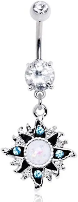 316L Stainless Steel White Opal Sunburst WildKlass Navel Ring