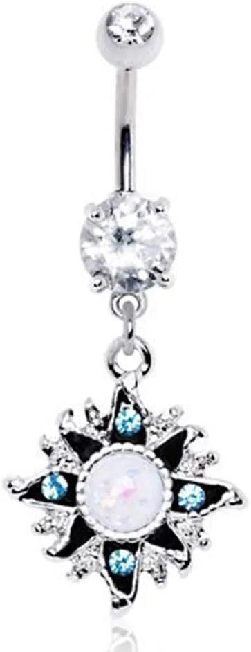 316L Stainless Steel White Opal Sunburst WildKlass Navel Ring