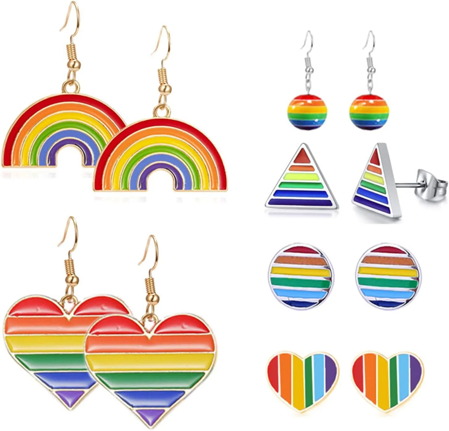 4-6 pairs Rainbow Pride Earrings LGBT Earrings for Women Lesbian Gay Pride Charm Love Wins Dangle Earrings Geometric Heart Flag Rainbow Dangle Earrings Jewelry Gifts